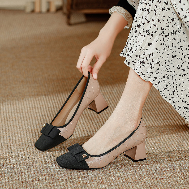 Spring Women Shoes New Retro Square Toe Chunky Heels Designer Women Pumps Slip-On Shallow Sexy Ladies Shoes Zapatillas Mujer