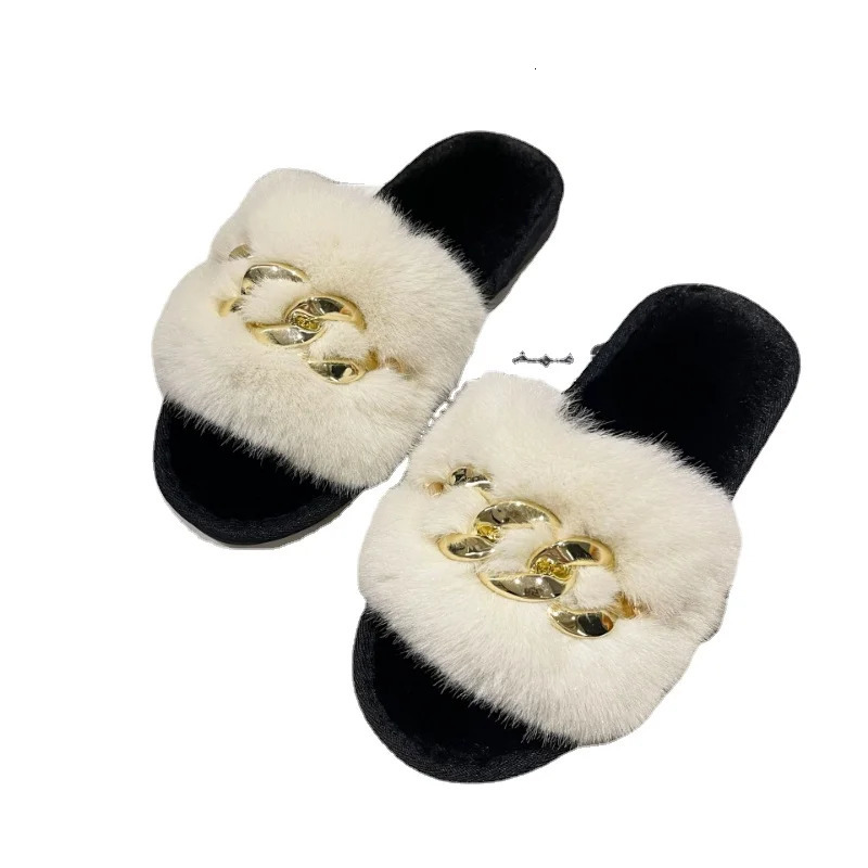 Autumn Winter Open Toe Furry Fluffy Slippers Women Home Indoor Warm Thick-soled Slipper Fashion Cotton Slippers Zapatillas Mujer 240611