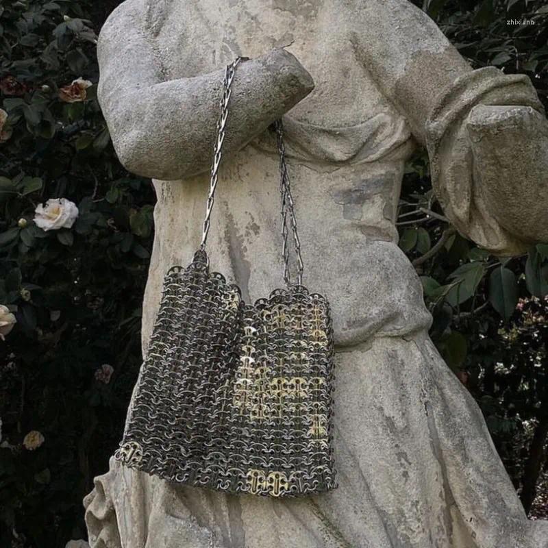 Totes Women Woven Handbag Metal Sequins Chain Evening Bag Hollow Out Purse Clutch Female Travel Holiday Shoulder