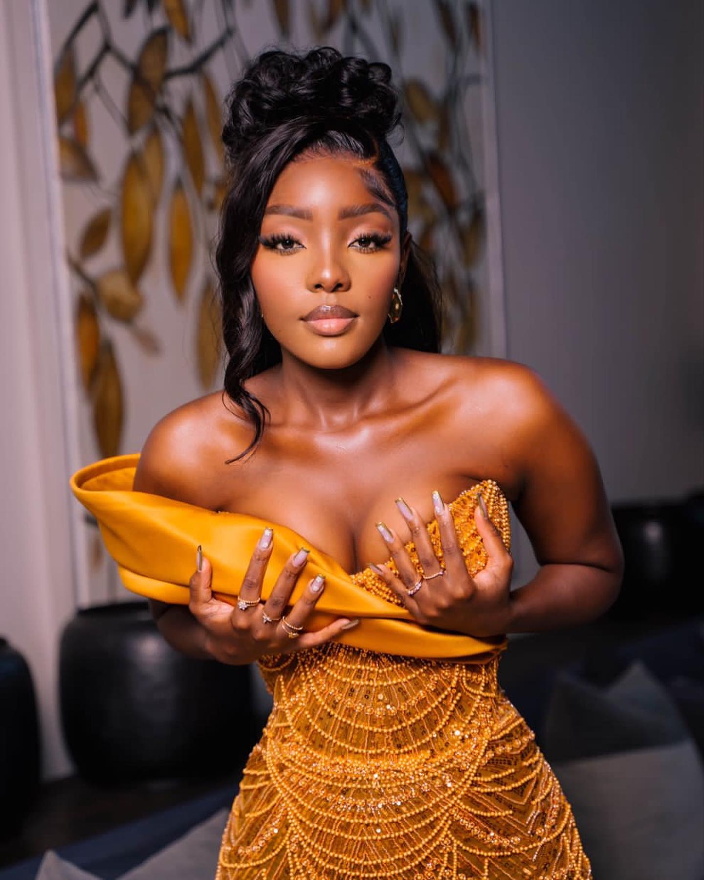 2024 Plus Size Yellow Mermaid Prom Dresses For Special Occasions Illusion Sequined Lace Evening Formal Party Second Reception Birthday Engagement Gown