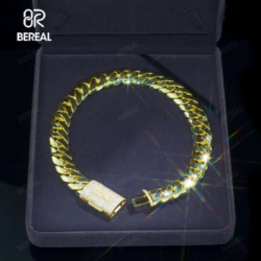 Factory Direat Gold Plated Moissanite Miami Cuban Chain Bracelet Iced Out Round Brilliant Cut 925 Silver Hip Hop Link Chain