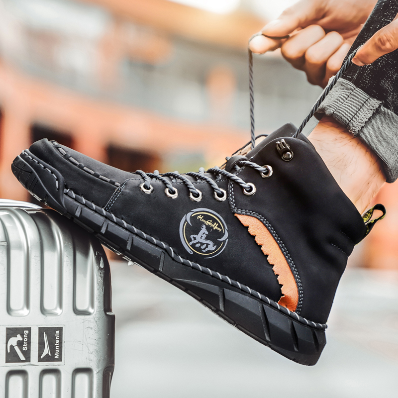 Men's Short Boots Vintage Handmade Men's Ankle Boots Outdoor Men's Designer Boots Men Motorcycle Boots Work Boots Plus Size 50