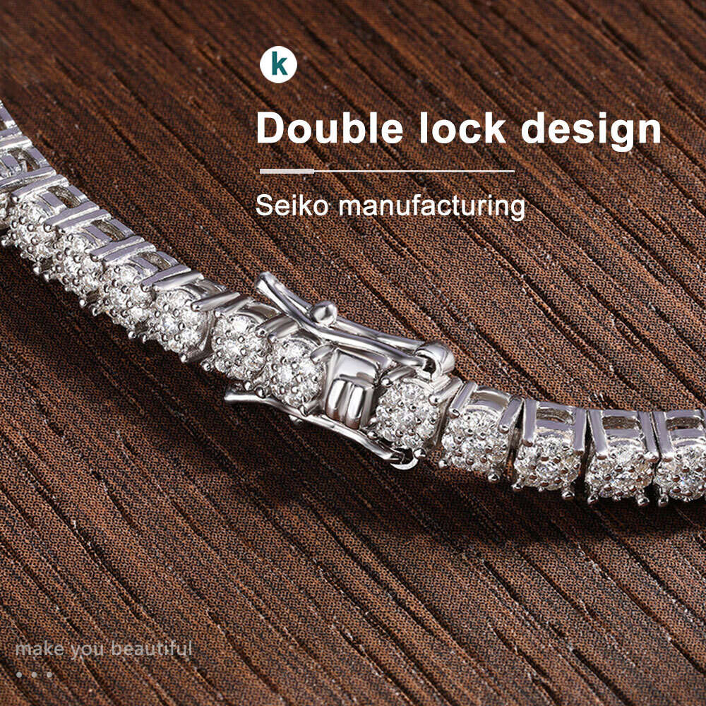 KNOBSPIN Full Moissanite Tennis Bracelet S Sier Plated White Gold with GRA Certificates Wedding Bracelets for Women Man