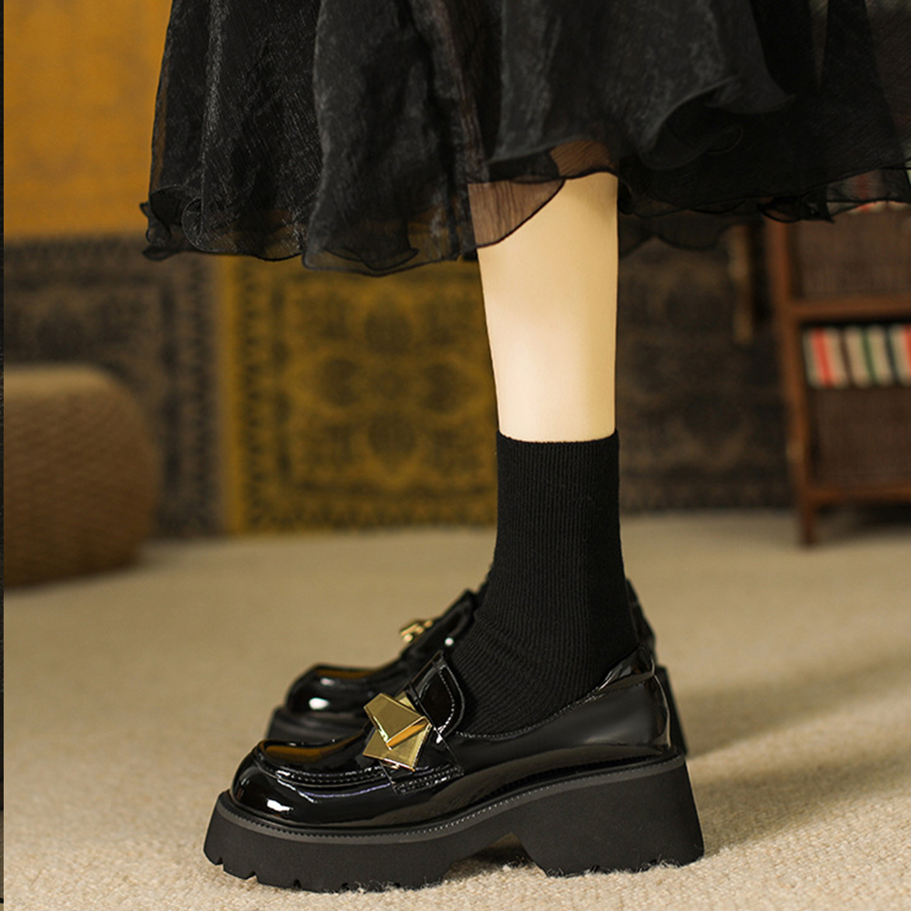 2023 Spring Women Loafers Chunky Genuine Leather Vintage Platform Shoes High Heels Ladies Casual Shoes British Style Size 33-43