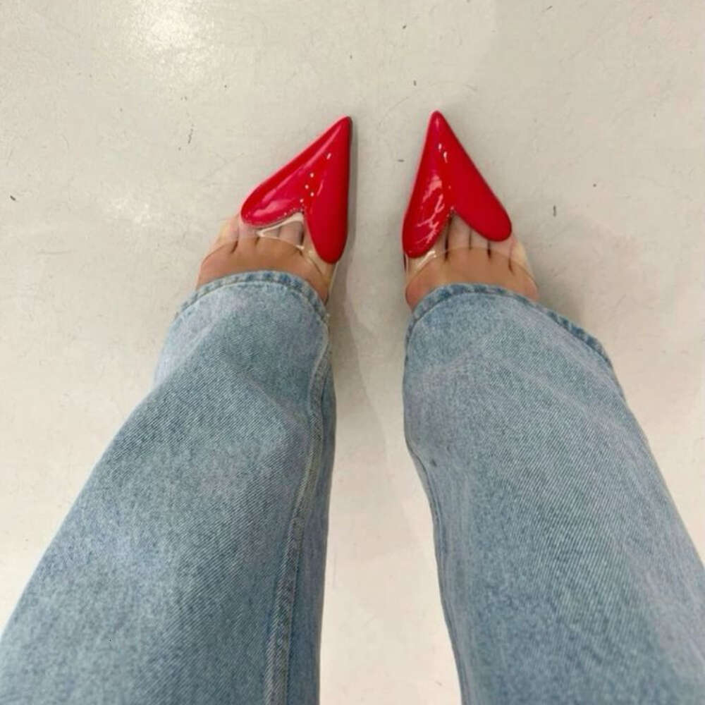 CHMURY Pointed Toe Heart High Heels Mules Sandals Slipper For Women 2024 Black White Red Shoes 866