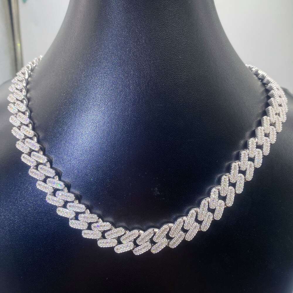New Style Round Moissanite Diamond Cuban Chain 13mm Sterling Silver 925 Fully Ice Out Cuban Link Chain Hip Hop Jewelry Necklace