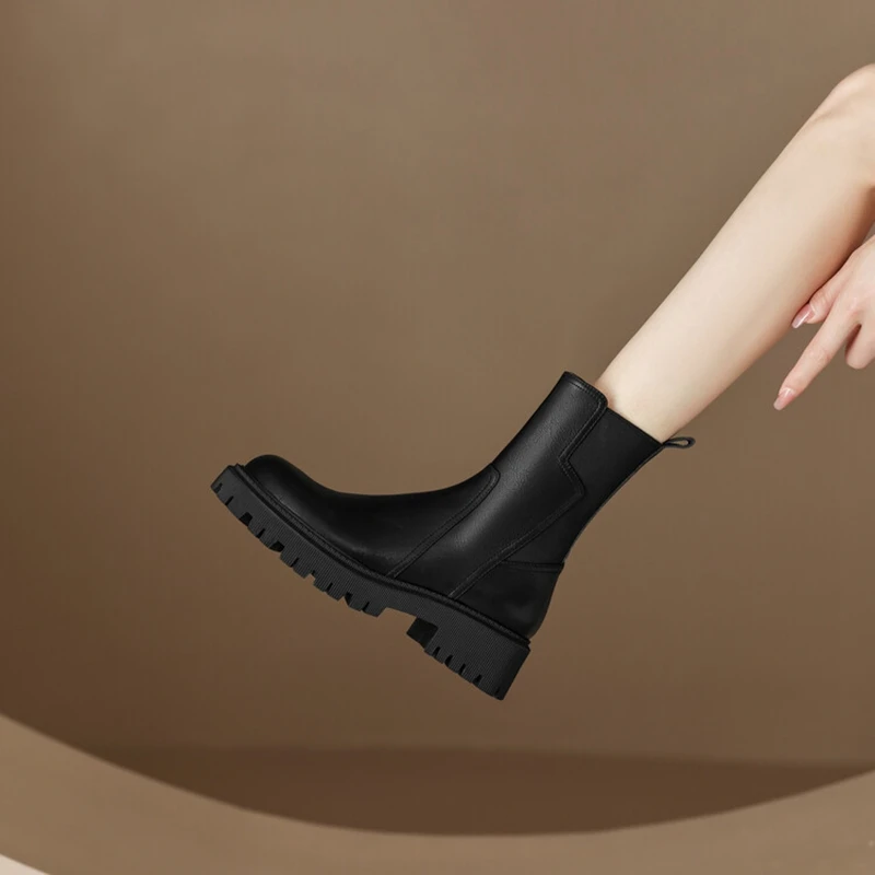 Autumn NEW Round Toe Thick Heel Short Cow Suede Boots Winter Platform Shoes for Women 1b11