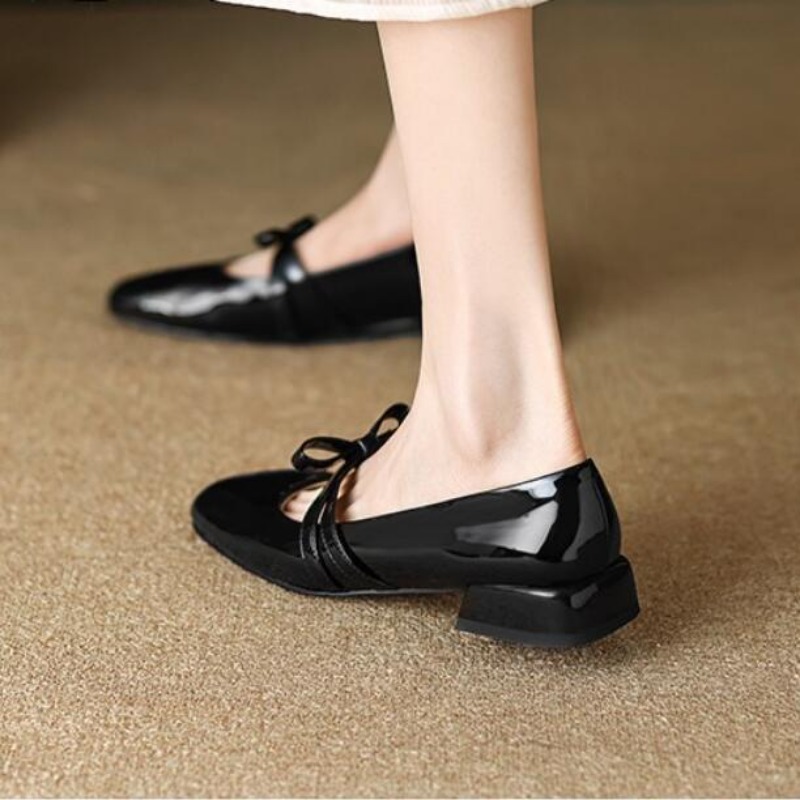 Women New Mary Jane Red Ladies Footwear Japanese Style Lolita Low Elegant Bow New Leather Chunky Heel Shoes 68c3