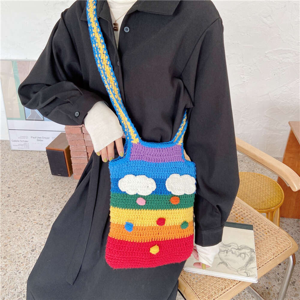 Thai 912301 Rainbow Girl Heart ins Korean Style Knitted Single Shoulder Crossbody Bag H6.12#36.98 ddmythur