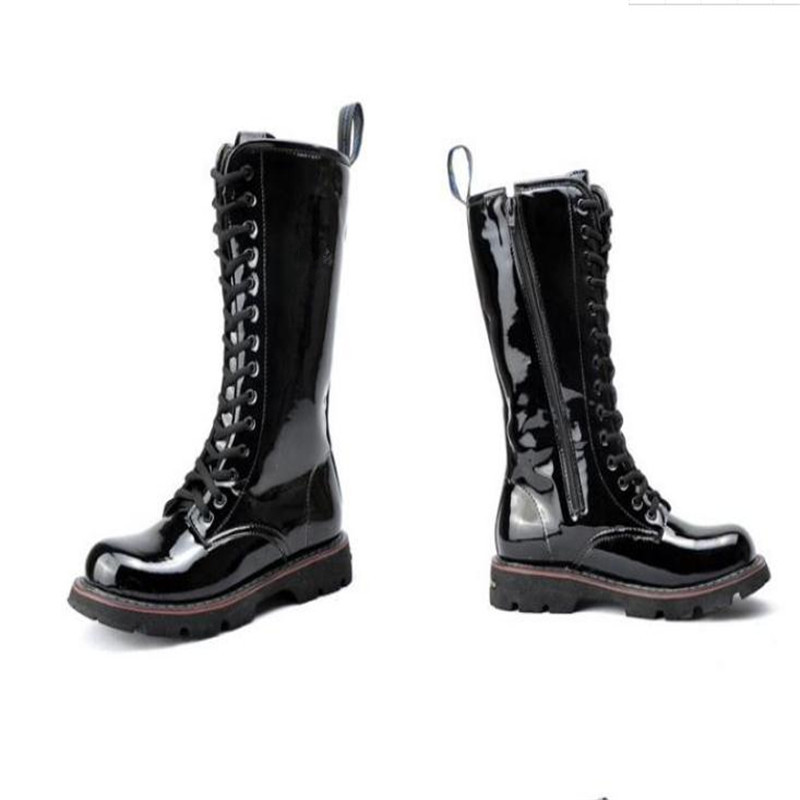 Mens Training Over Knee High Boots light Leather Long Waterproof Snowboots Equestrian Motocycle Patent leather punk cowboy boots