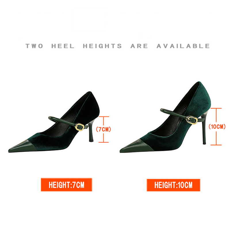 BIGTREE New Buckle Design Women Pumps Pointed High Suede Stilettos Heels 7cm 10cm Ladies Shoes Large Size 43 f9c