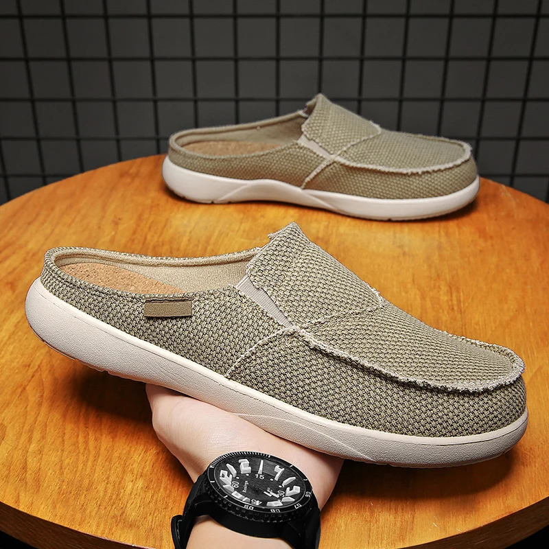 Summer Casual Shoes Fashion Cowboy Half Slide Breathable Canvas Soft Sole Lightweight Walking Shoes Vulcanized Shoes 240611