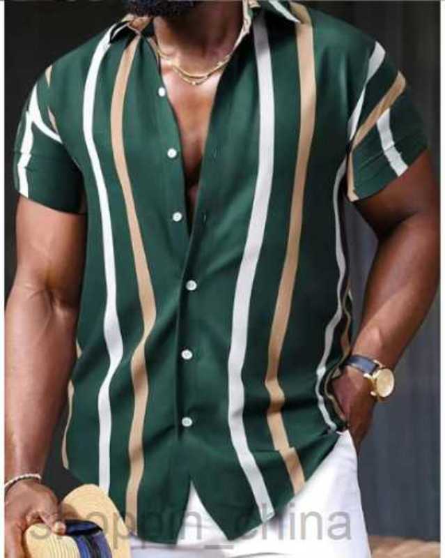 Men's Casual Shirts New men's striped short sleeved shirt top size fashionable loose collar printed shirt tops