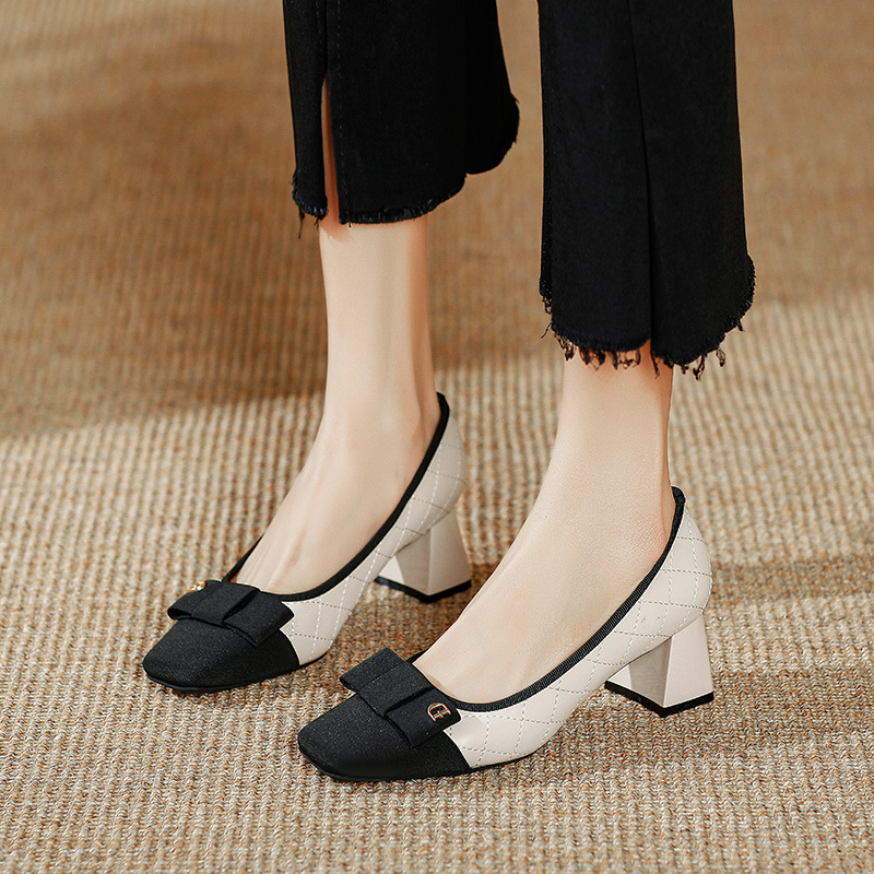 Spring Women Shoes New Retro Square Toe Chunky Heels Designer Women Pumps Slip-On Shallow Sexy Ladies Shoes Zapatillas Mujer