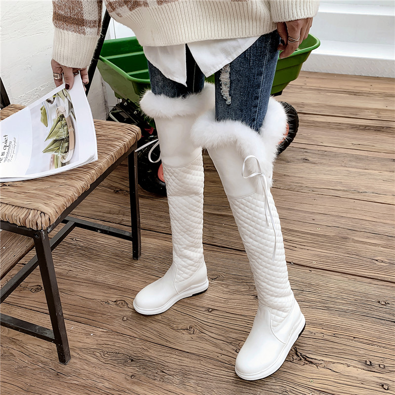 Winter Women's Snow Boots Warm Fur Plush Black White Over the Knee High Boot Ladies Casual Wedge Heels Rain Shoe Waterproof 9a87