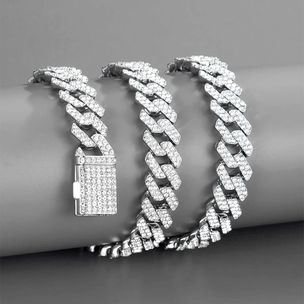 Wholesale Fashion Jewelry Hip Hop Two Tones Diamond Chain Link Gemstone Necklace Miami Cuban for Men Women