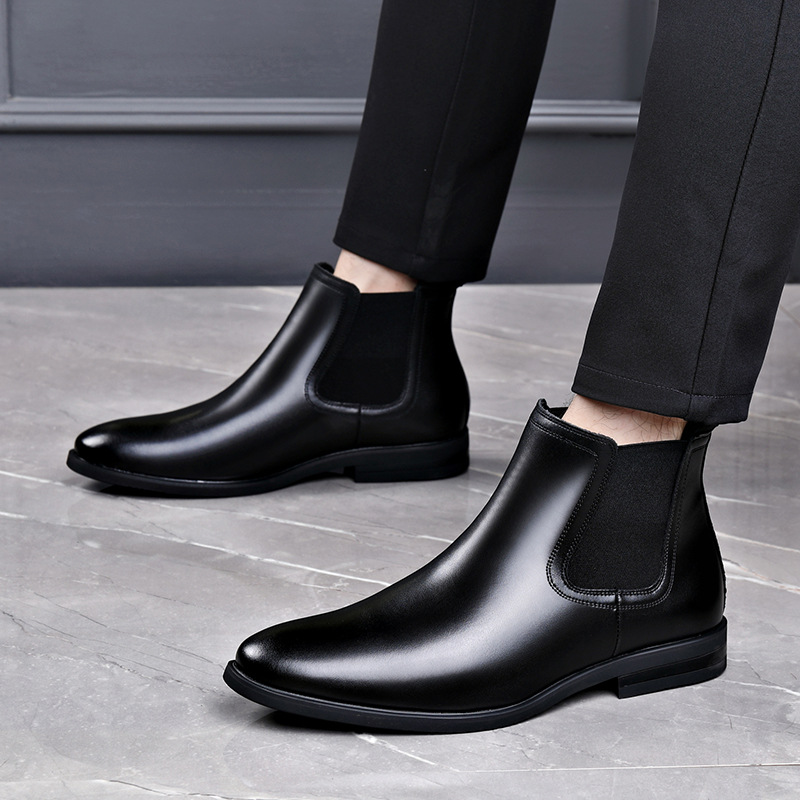 Big Size Chelsea Boots Man Genuine Leather Autumn Winter Men's Pointed Toe British Style Suit Shoes High Top Ankle Boots for Men