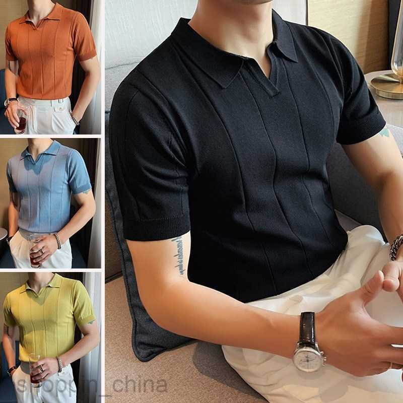 Men's Polos Shirts Polo shirt men trendy summer leading T-shirt man short sleeved ruffled handsome solid color versatile knitted top tops