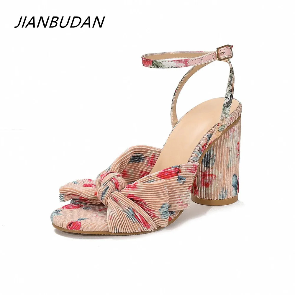 JIANBUDAN Runway style Butterfly-knot Sandals Women Pumps Satin Summer Lady Shoes High heels Party sandals Dancing shoes 5cm8cm 240611