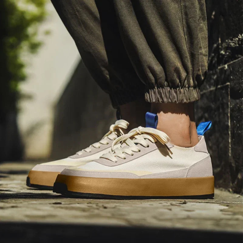 Trendy Men Casual Sneakers Patchwork Flat Canvas Shoes for Men Ice Silk Walking Platform Shoes Comfortable Vintage Sneakers Male 250225
