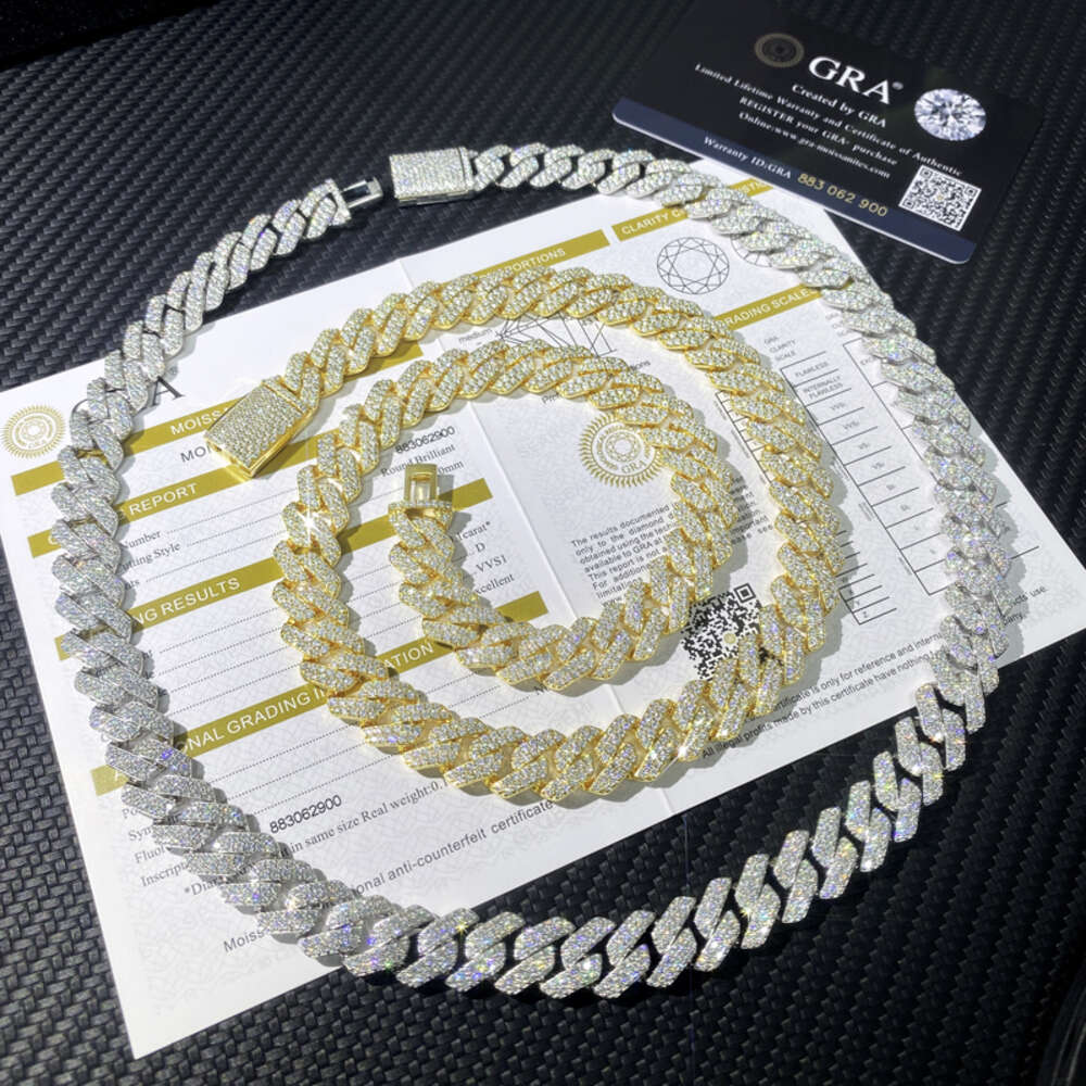 Wholesale Choker Gold Plated Custom k Solid Sliver Dia 12mm Moissanite Cuban Chain Necklace