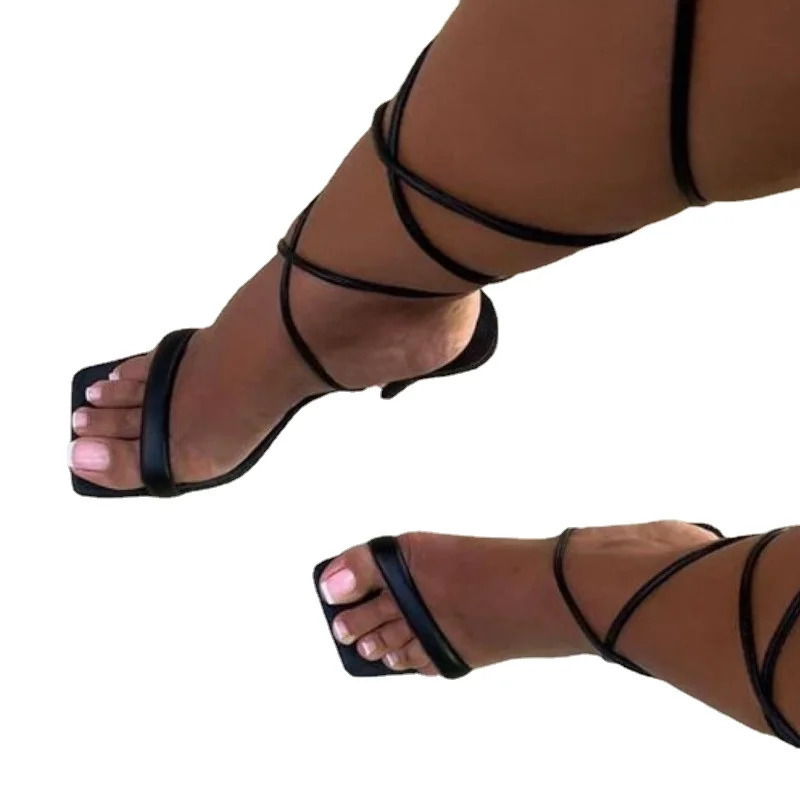Summer White Black Woman Ankle Strap Sandals Leather Lace Up High Heels Shoes Sexy Party Stilettos or Thin Heels Plus Size Shoes 240611