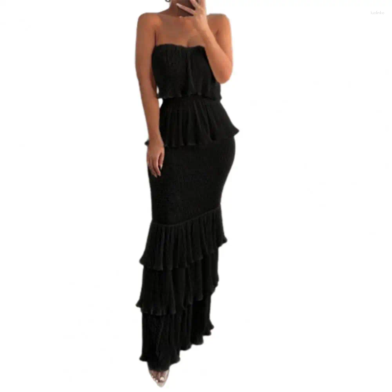 Casual Dresses Slim Fit Women Dress Party Elegant Off Shoulder Maxi Pleated Ruffle Backless For Cocktail Parties Banquets