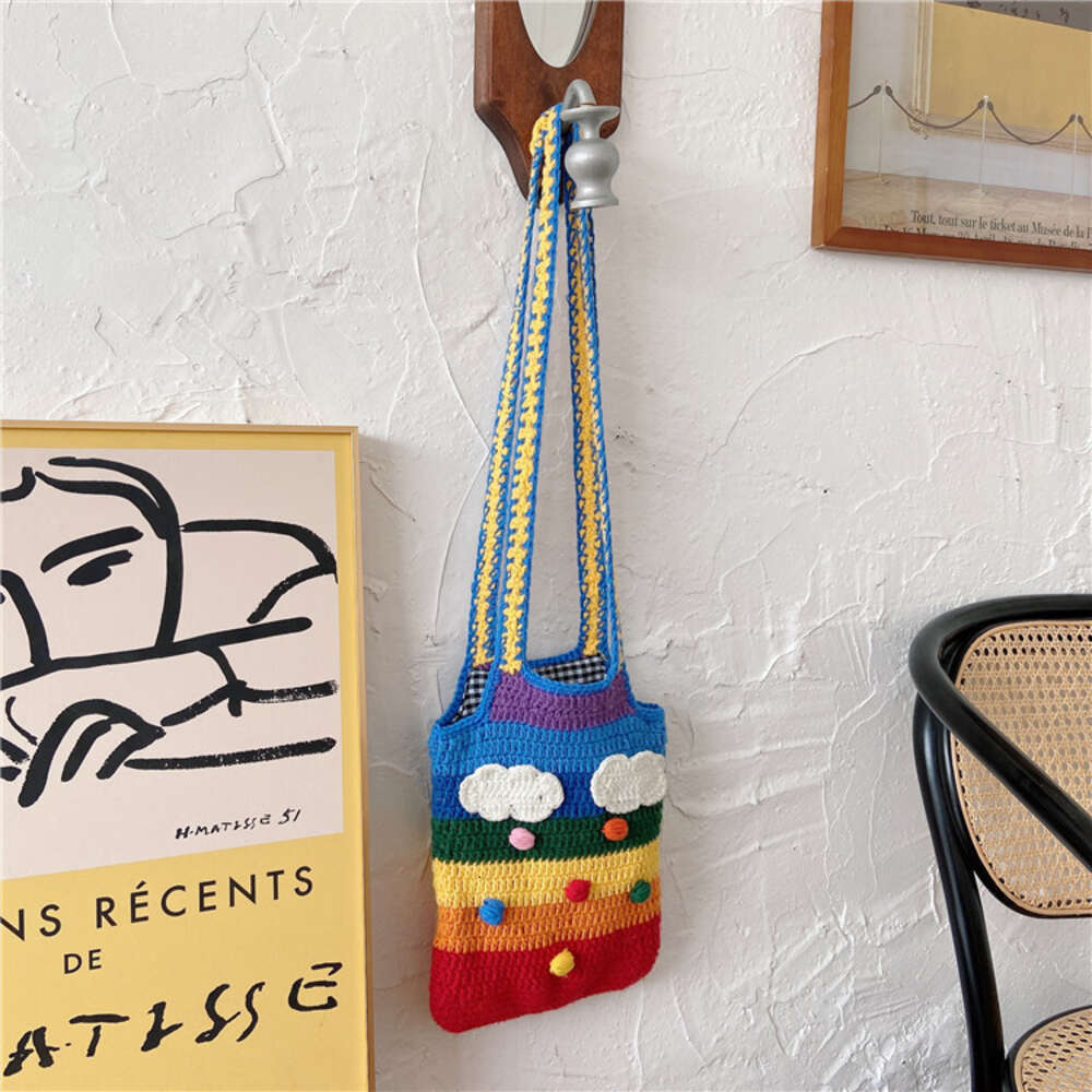 Thai 912301 Rainbow Girl Heart ins Korean Style Knitted Single Shoulder Crossbody Bag H6.12#36.98 ddmythur