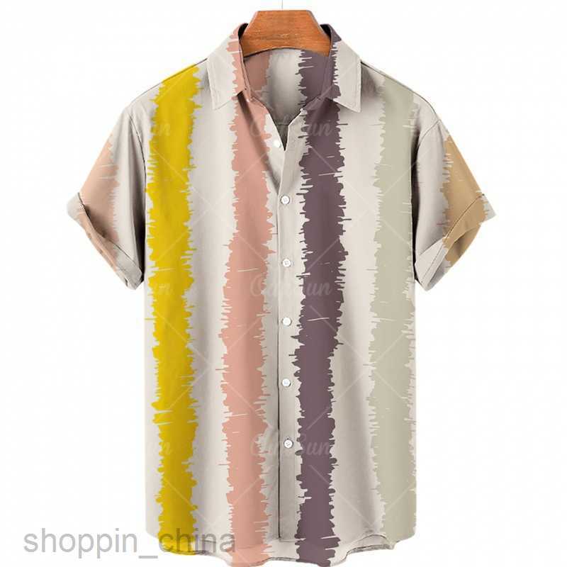 Men's Casual Shirts Summer men's short sleeved shirt four side stretch digital stripe print shirt tops