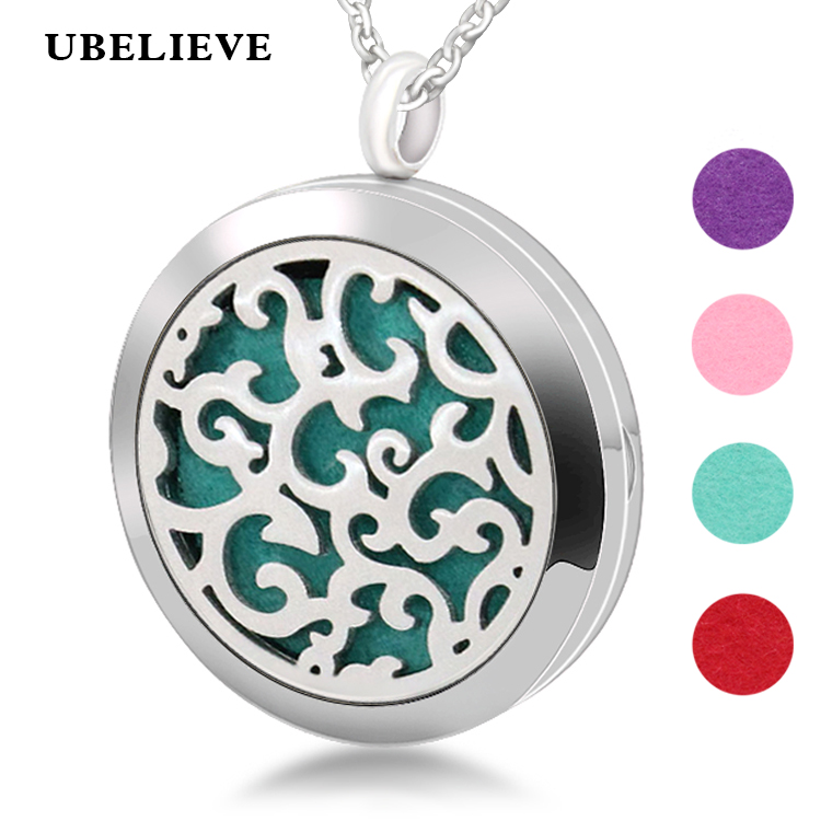 Hollow Aromatherapy Diffuser Locket Necklace Round Essential Oil Aromatherapy Locket Refill Pads Perfume Locket Necklace