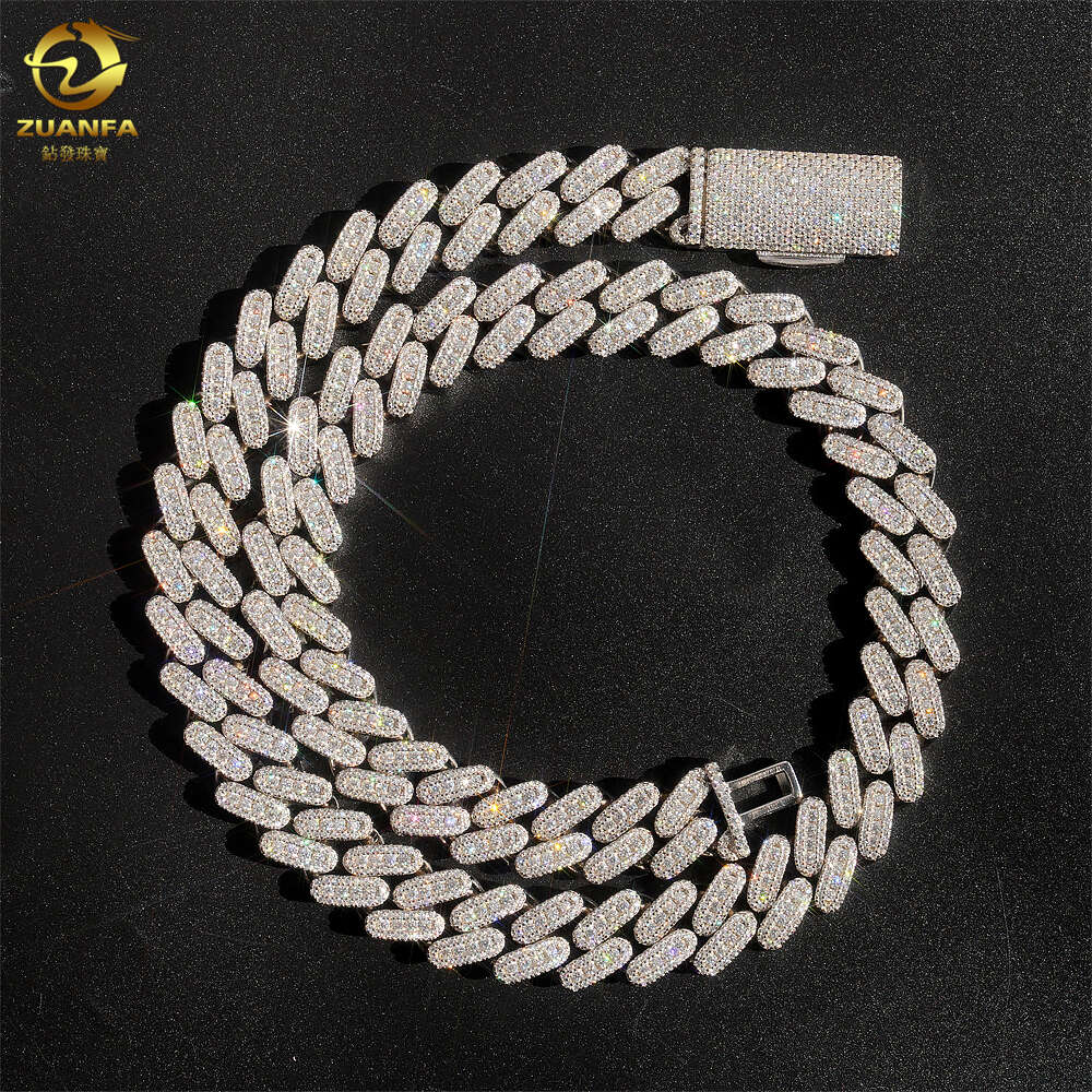 Wholesale Jewelry Factory in Panyu S925 Sterling Silver Prong Set Hip Hop Iced Out Vvs Moissanite Diamond Cuban Link Chain