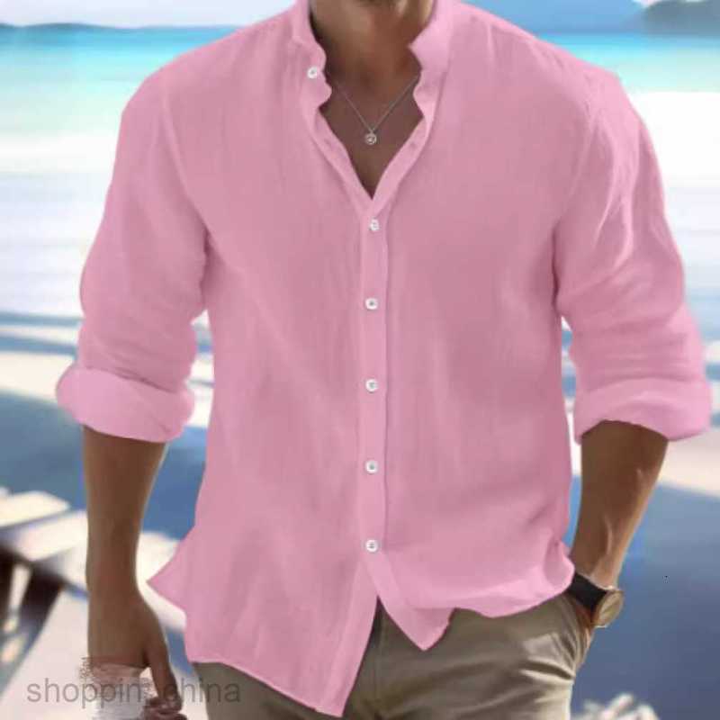 Men's T Shirts Men's linen button up shirt summer beach shirt long sleeved plain collar spring and summer casual daily clothing tees tops