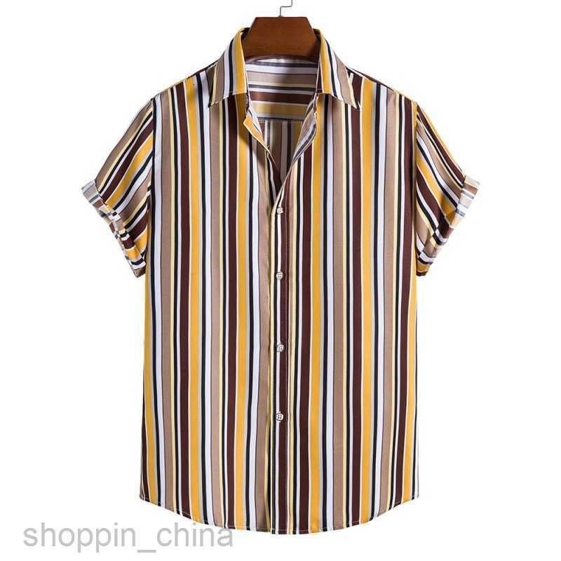 Men's Casual Shirts Direct new male loose oversized striped short sleeved shirt digital printed top tops