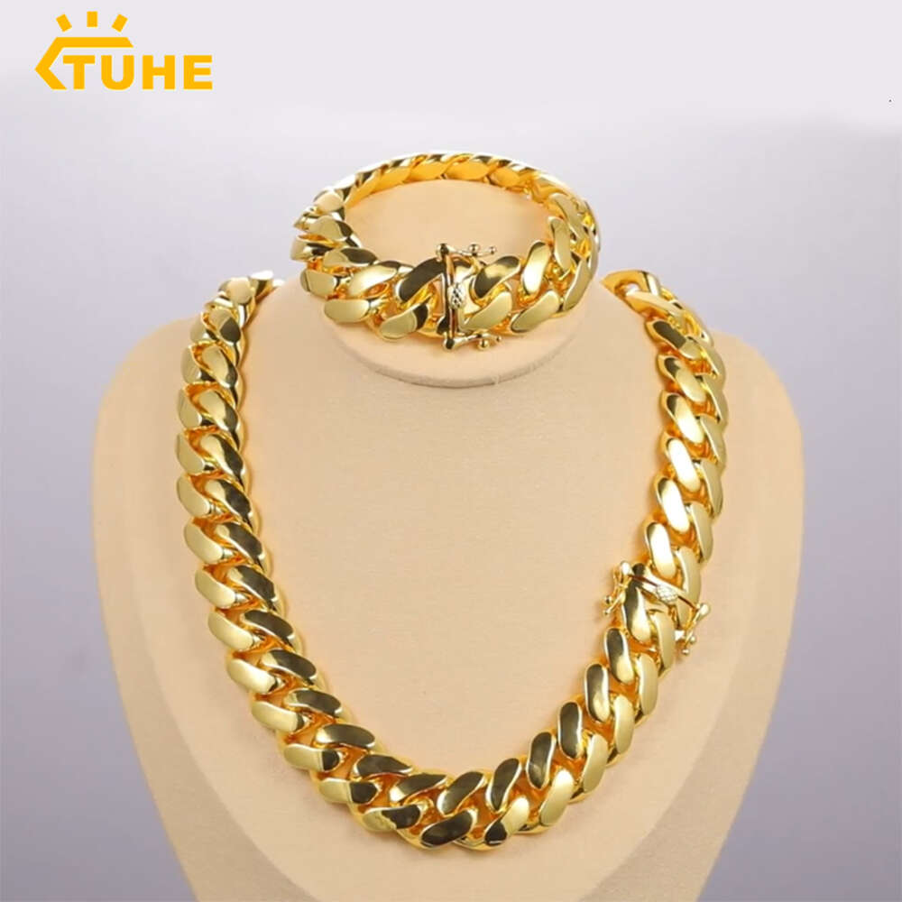 20mm Heavy Solid Gold Plated Miami Cuban Link Chains Hip Hop Jewelry Choker Necklaces for Men Wholesale Price