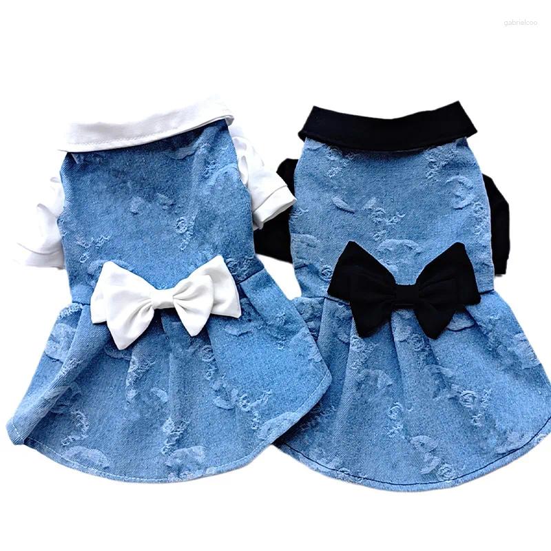 Dog Apparel Sweet Denim Skirt Bow Dress Fashion Brand Cat Jacket Clothes Schnauzer Bichon Corgi Teddy Puppy Pet Dresses