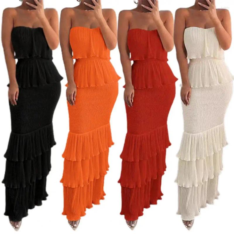 Casual Dresses Slim Fit Women Dress Party Elegant Off Shoulder Maxi Pleated Ruffle Backless For Cocktail Parties Banquets