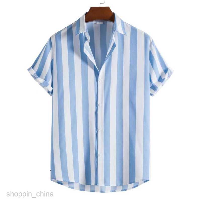 Men's Casual Shirts Men's short sleeved lapel cardigan top, men's shirt Beach shirt, striped printed men's shirt tops