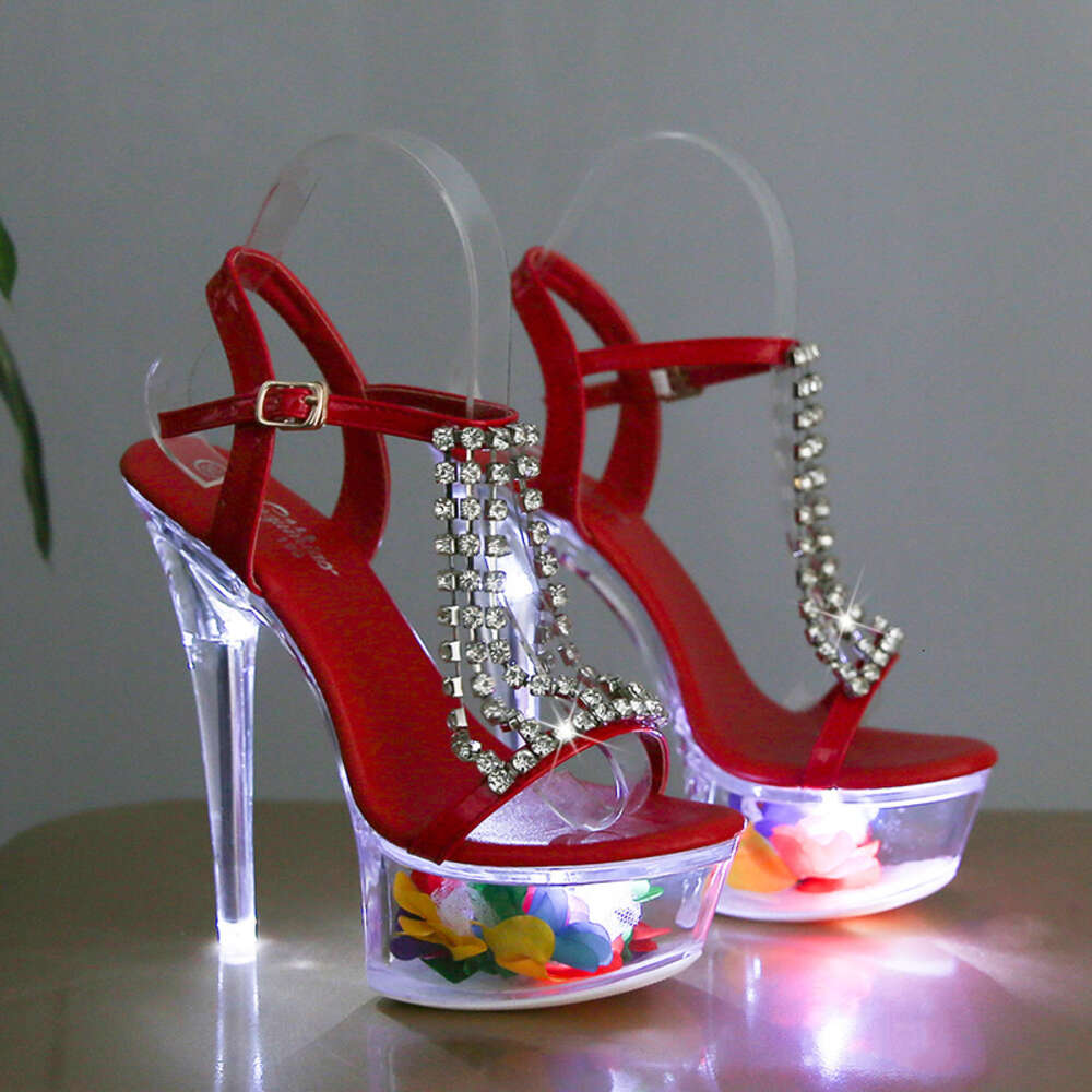 LTARTA Women's Shoes Stiletto Nightclub 15Cm High Heels Rhinestone Sandals Flower Root Crystal Sole 190 Series 5Cm Platform LFD