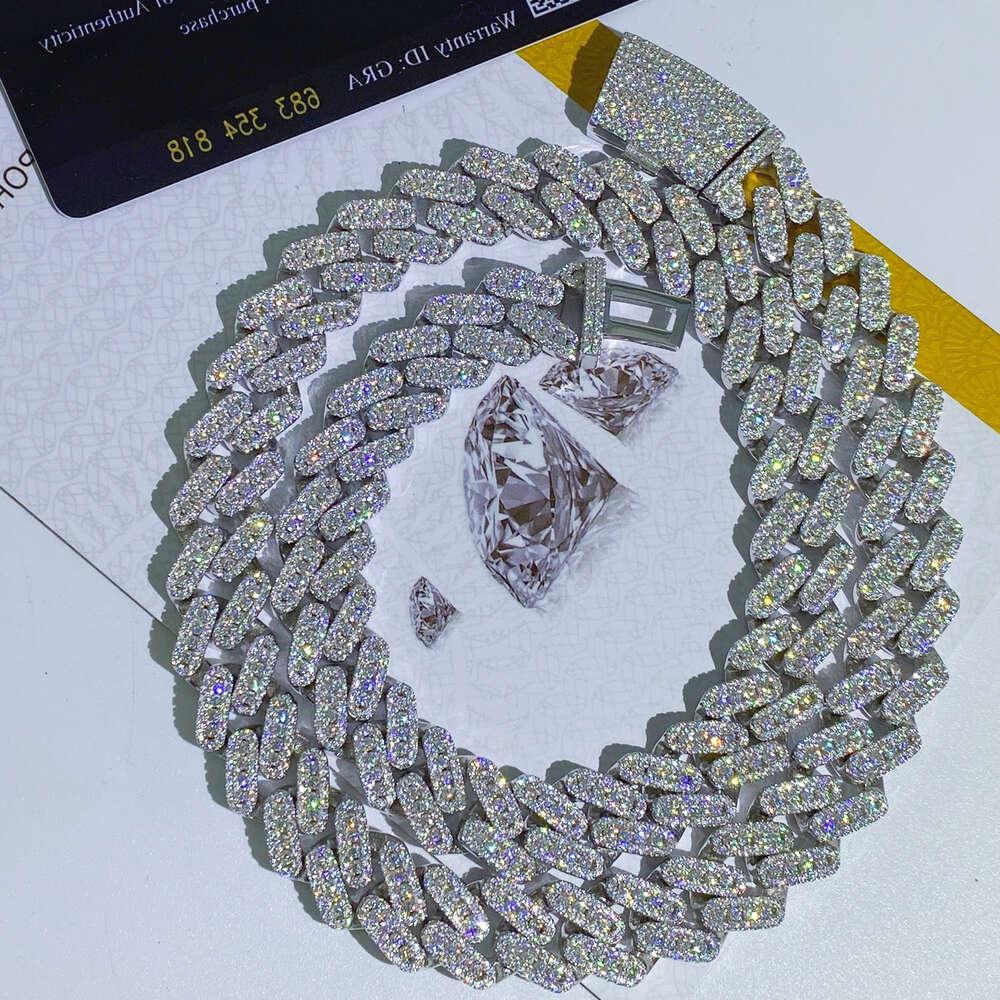 New Style Round Moissanite Diamond Cuban Chain 13mm Sterling Silver 925 Fully Ice Out Cuban Link Chain Hip Hop Jewelry Necklace