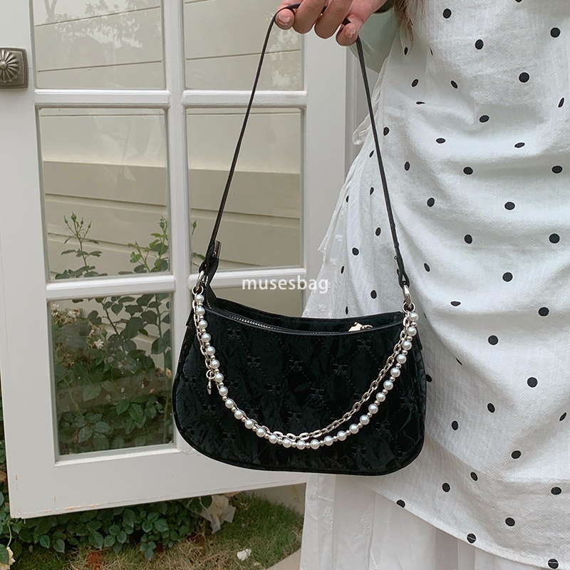 High quality premium pink butterfly club bag for women's new pearl metal chain diamond grid underarm bag casual one shoulder crossbody bag