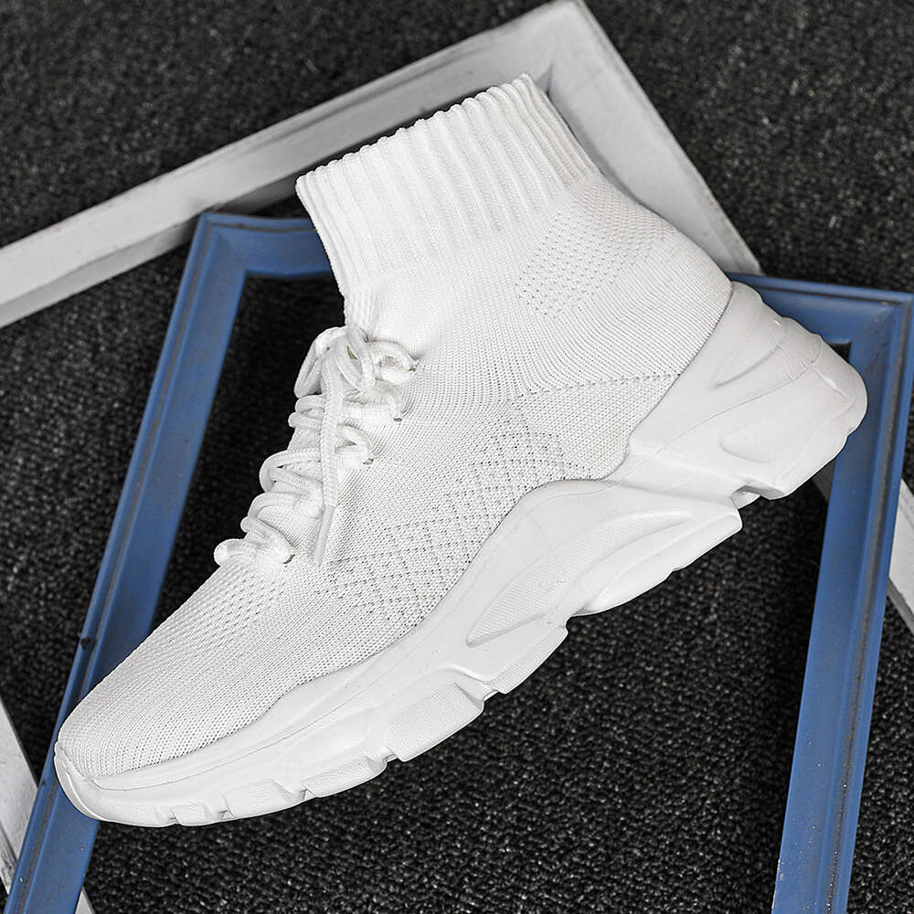 Hot selling flying woven breathable top men's and women's socks new increase high casual sports shoes