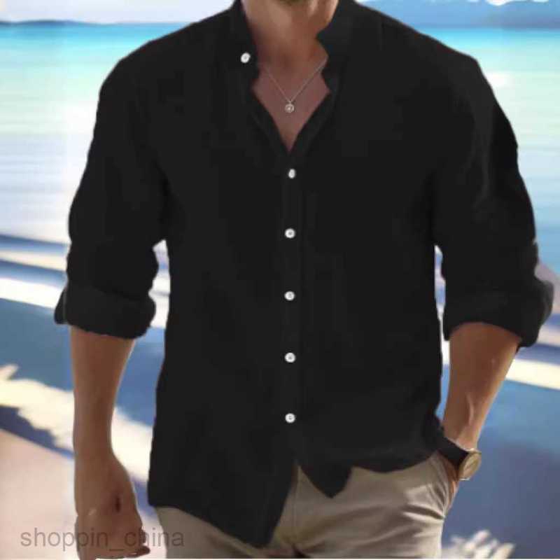 Men's T Shirts Men's linen button up shirt summer beach shirt long sleeved plain collar spring and summer casual daily clothing tees tops