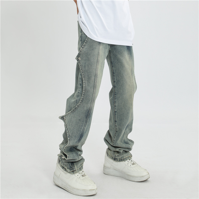 Men's Stretch Loose Fit Jeans Men's Washed Denim Pants Streetwear Blue Vintage Hip Hop Jeans Men Baggy Pants Women
