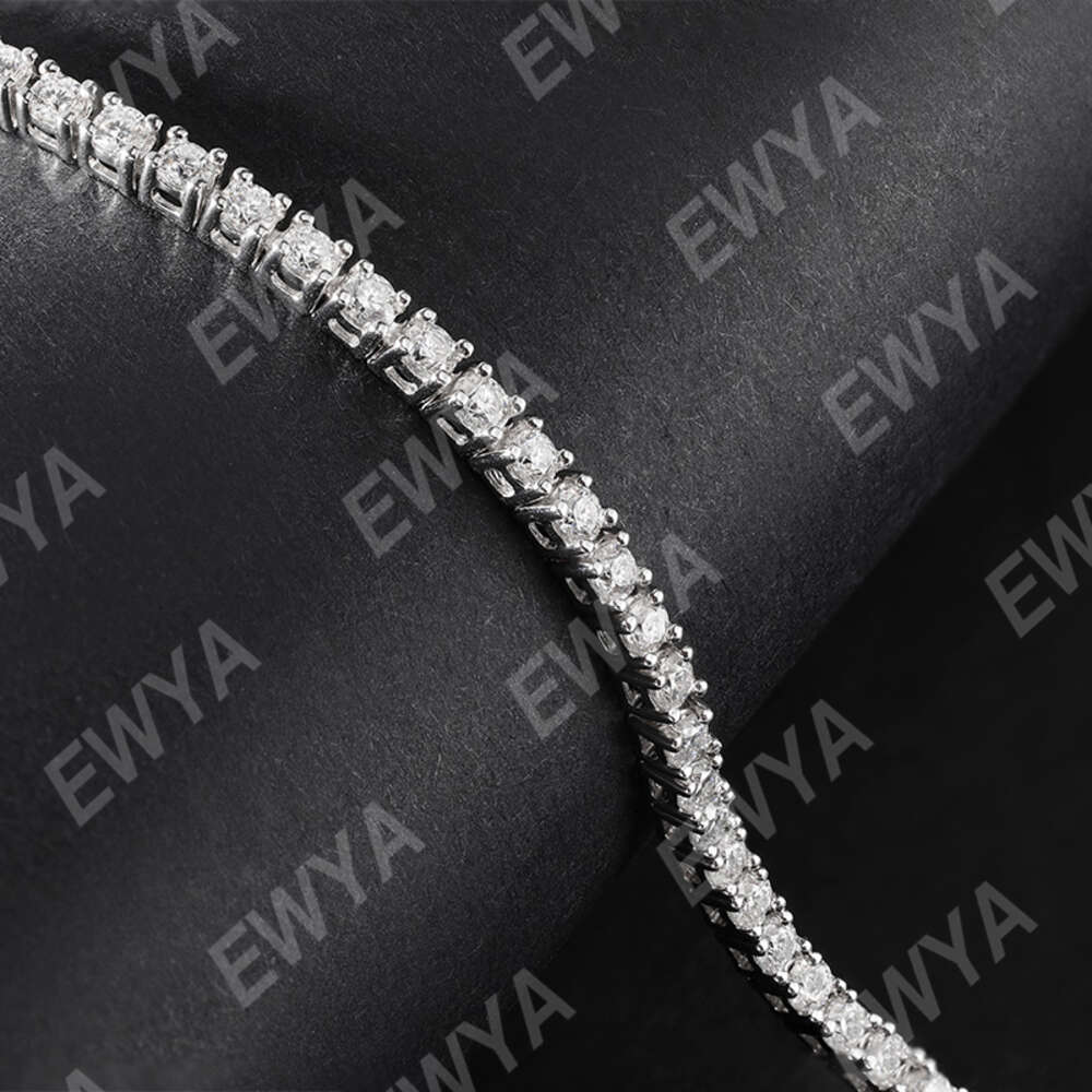 EWYA New in Real D Color Full 2mm 0.03CT Moissanite Tennis Bracelet for Women S Sier Plated Dia Link Bracelets Gift