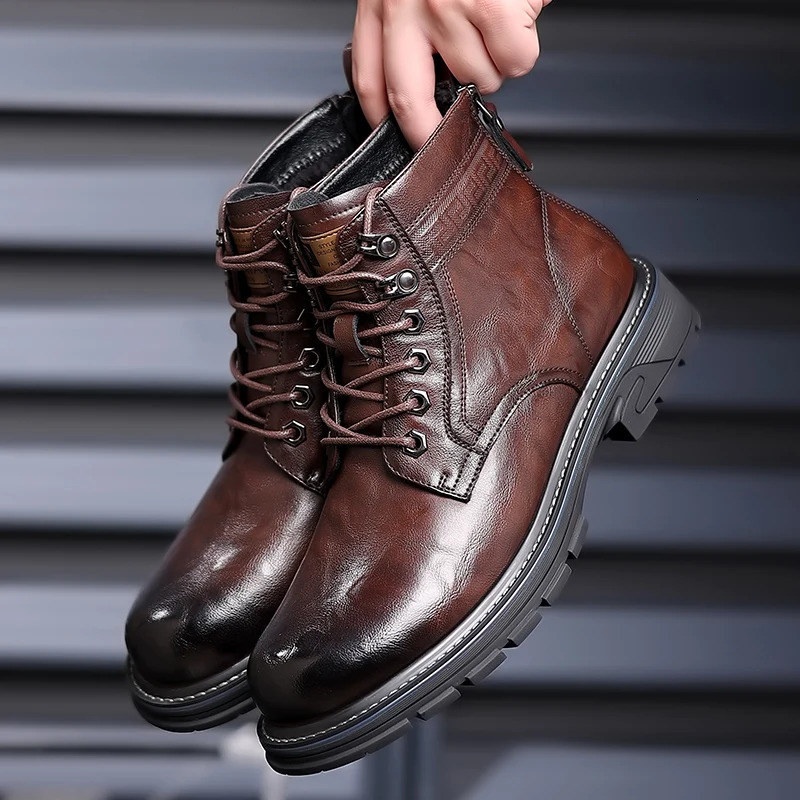 Business Office ankle Boot men Casual Mens Shoes lace up fashion Genuine Leather Autumn Winter Upscale Fashion for 240611