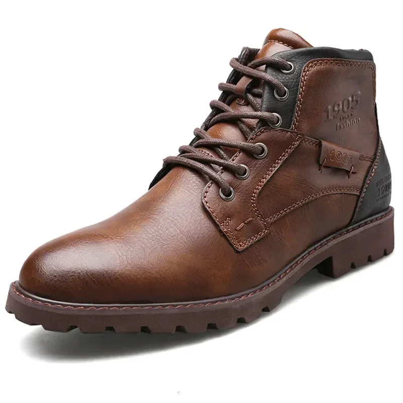 Vintage Men Boots Autumn Winter Shoes High Quality Mens Leather Side Zipper Ankle Large Size 3948 240611