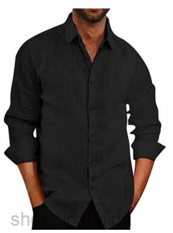 Men's Polos Shirts New Polo Collar Solid Color Long sleeved Button Men Linen Shirt male Wear tops