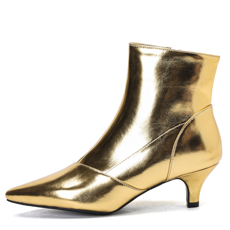 Women's Elegant Ankle Boots Gold Sier Short Boot Ladies Waterproof Winter Med Heels Party Dance Shoes Large Size 45 48 7e96