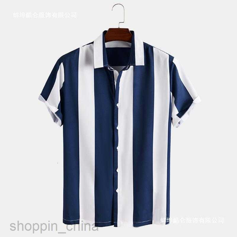 Men's Casual Shirts Men's short sleeved shirt, summer new fashionable color contrast striped single breasted lapel shirt tops
