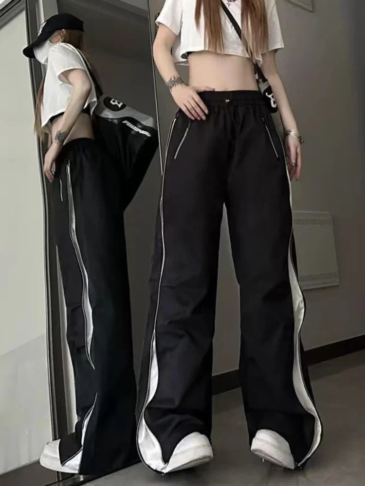 Women Casual Baggy Pants Harajuku Oversized Cargo Pants Y2K Korean Fashion Hip Hop Wide Leg Zipper Trousers Sweatpants 240530